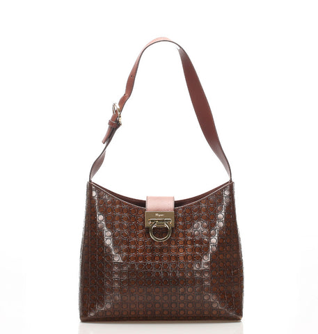 サルヴァトーレフェラガモ ガンチーニ AQ-21 8662 ブラウン レザー ショルダーバッグ レディース Salvatore Ferragamo 中古