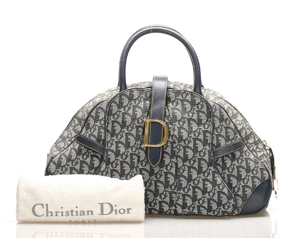 クリスチャンディオール トロッター ネイビー キャンバス レザー ハンドバッグ レディース Christian Dior 中古