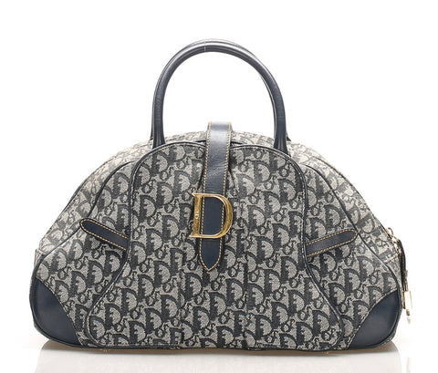 クリスチャンディオール トロッター ネイビー キャンバス レザー ハンドバッグ レディース Christian Dior 中古