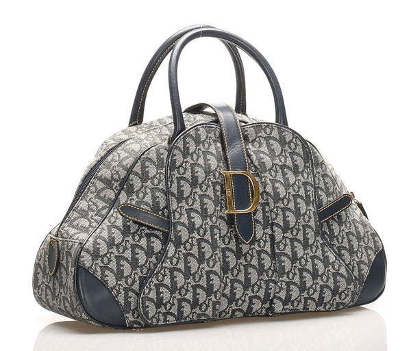クリスチャンディオール トロッター ネイビー キャンバス レザー ハンドバッグ レディース Christian Dior 中古