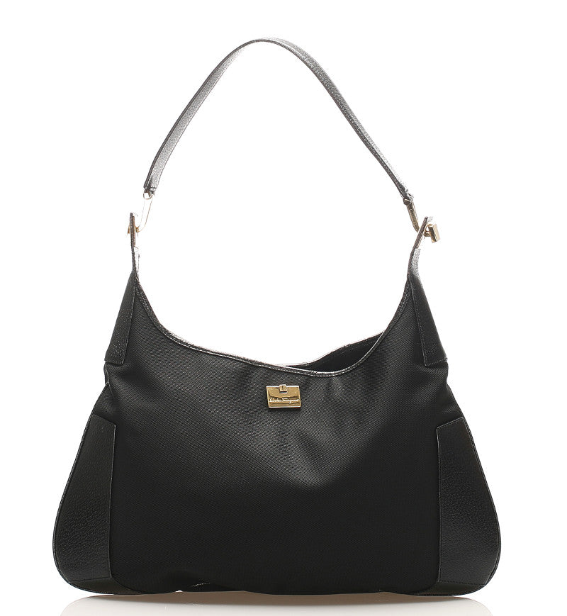 サルヴァトーレフェラガモ BK-21 1899 ブラック キャンバス レザー 肩掛け ショルダーバッグ レディース Salvatore Ferragamo 中古