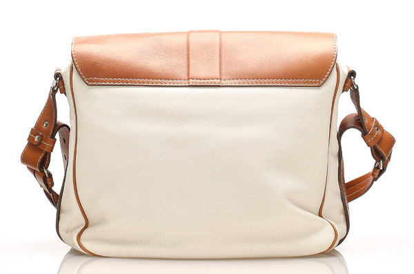 サルヴァトーレフェラガモ ガンチーニ GO-249299 ホワイト ブラウン キャンバス レザー ショルダーバッグ ユニセックス Salvatore Ferragamo 中古