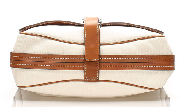 サルヴァトーレフェラガモ ガンチーニ GO-249299 ホワイト ブラウン キャンバス レザー ショルダーバッグ ユニセックス Salvatore Ferragamo 中古