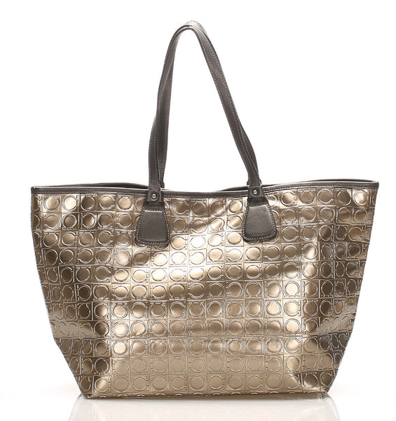 サルヴァトーレフェラガモ ガンチーニ AU-21 B475 ゴールド パテントレザー トートバッグ レディース Salvatore Ferragamo 中古