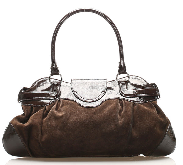 サルヴァトーレフェラガモ ガンチーニ ショルダーバッグ AU-21 5370 ブラウン スウェード パテントレザー レディース Salvatore Ferragamo 【中古】