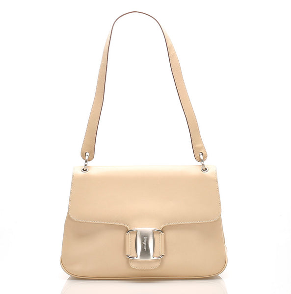 サルヴァトーレフェラガモ ヴァラ AQ-218691 ベージュ レザー ハンドバッグ レディース Salvatore Ferragamo 中古