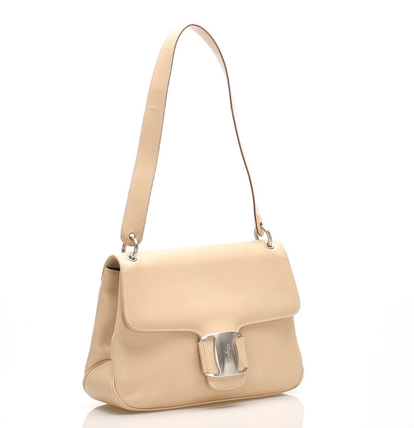 サルヴァトーレフェラガモ ヴァラ AQ-218691 ベージュ レザー ハンドバッグ レディース Salvatore Ferragamo 中古