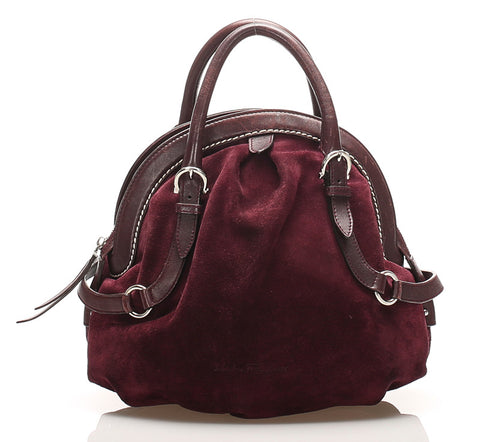 サルヴァトーレフェラガモ ガンチーニ AQ-21 5837 パープル スウェード レザー ハンドバッグ レディース Salvatore Ferragamo 【中古】