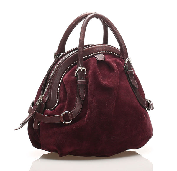 サルヴァトーレフェラガモ ガンチーニ AQ-21 5837 パープル スウェード レザー ハンドバッグ レディース Salvatore Ferragamo 【中古】