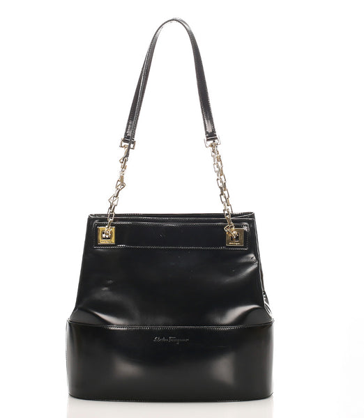 サルヴァトーレフェラガモ AU-21-1891 ブラック パテントレザー チェーン ショルダーバッグ レディース Salvatore Ferragamo 中古