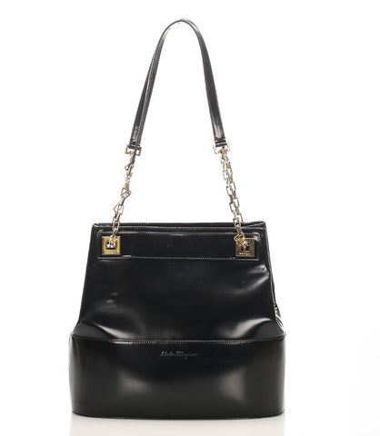 サルヴァトーレフェラガモ AU-21-1891 ブラック パテントレザー チェーン ショルダーバッグ レディース Salvatore Ferragamo 中古