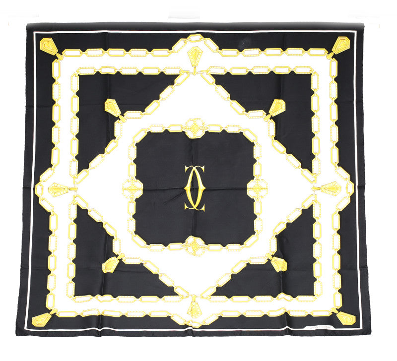 カルティエ ブラック アイボリー シルク スカーフ レディース CARTIER 中古