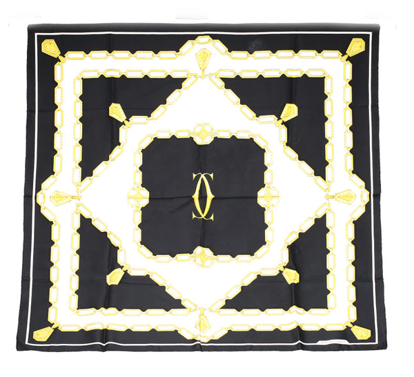 カルティエ ブラック アイボリー シルク スカーフ レディース CARTIER 中古