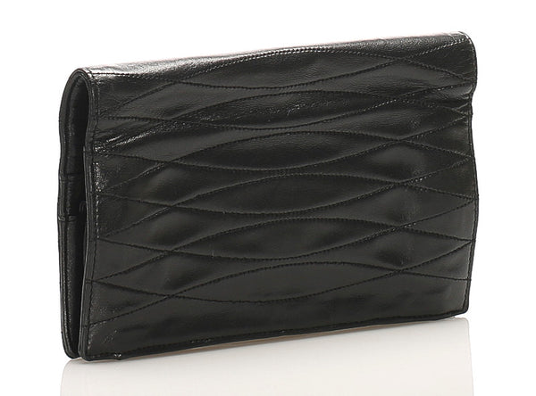 シャネル ココマーク ブラック レザー 長財布 レディース CHANEL 中古