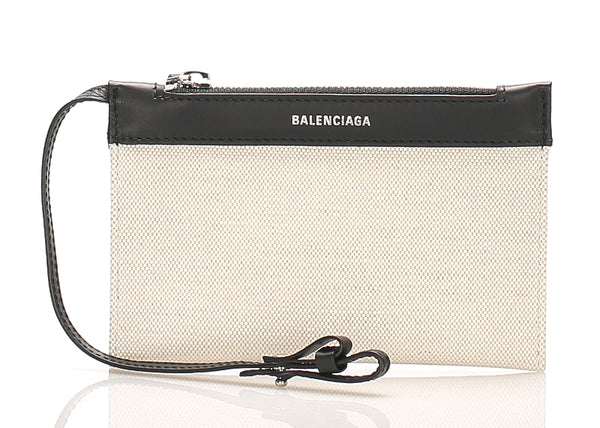 バレンシアガ アイボリー ブラック キャンバス レザー ポーチ ユニセックス BALENCIAGA 中古