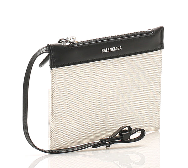 バレンシアガ アイボリー ブラック キャンバス レザー ポーチ ユニセックス BALENCIAGA 中古