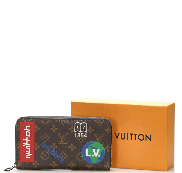 ルイ ヴィトン モノグラム ストーリー ロゴ  M67826 ブラウン PVC レザー 長財布 ユニセックス LOUIS VUITTON 中古