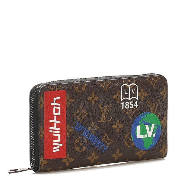 ルイ ヴィトン モノグラム ストーリー ロゴ  M67826 ブラウン PVC レザー 長財布 ユニセックス LOUIS VUITTON 中古