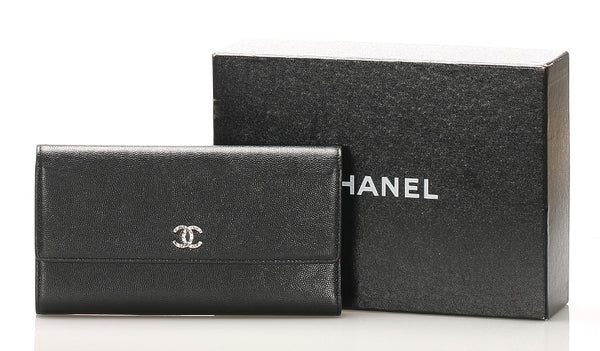 シャネル ココマーク ブラック レザー 長財布 レディース CHANEL 中古