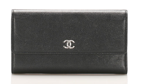 シャネル ココマーク ブラック レザー 長財布 レディース CHANEL 中古