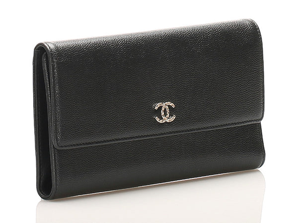 シャネル ココマーク ブラック レザー 長財布 レディース CHANEL 中古
