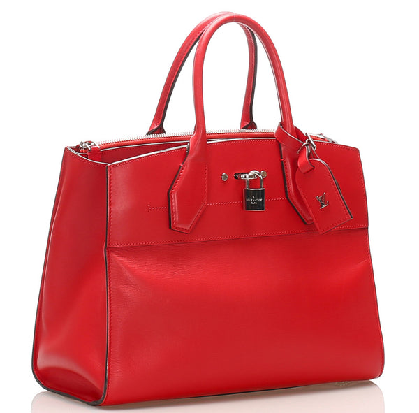 ルイ ヴィトン シティスティーマーMM M53014 レッド レザー ハンドバッグ レディース LOUIS VUITTON 中古