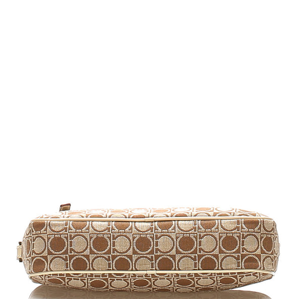 サルヴァトーレフェラガモ ガンチーニ AU-21 3323 ベージュ ブラウン キャンバス レザー ショルダーバッグ レディース Salvatore Ferragamo 中古