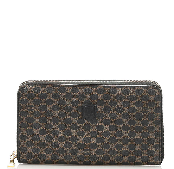 セリーヌ マカダム ブラウン PVC レザー 長財布 ユニセックス CELINE 中古