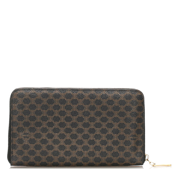 セリーヌ マカダム ブラウン PVC レザー 長財布 ユニセックス CELINE 中古
