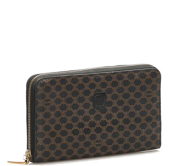 セリーヌ マカダム ブラウン PVC レザー 長財布 ユニセックス CELINE 中古