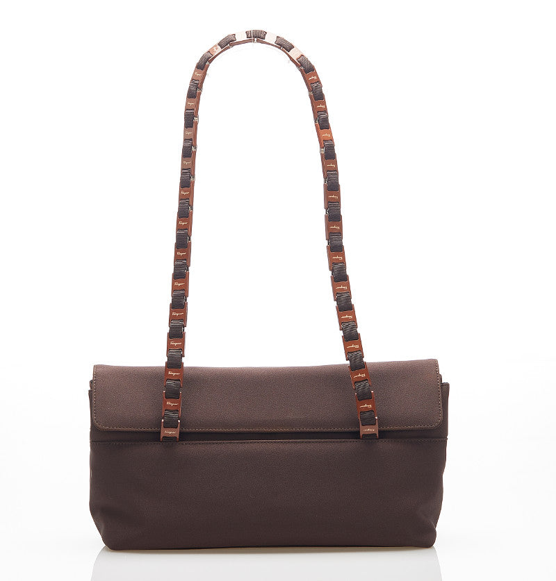 サルヴァトーレフェラガモ ヴァラ AU-21 8804 ブラウン ナイロン 肩掛け ショルダーバッグ レディース Salvatore Ferragamo 中古