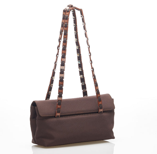 サルヴァトーレフェラガモ ヴァラ AU-21 8804 ブラウン ナイロン 肩掛け ショルダーバッグ レディース Salvatore Ferragamo 中古