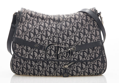 クリスチャンディオール トロッター ブラック グレー キャンバス レザー 斜め掛け ショルダーバッグ レディース Christian Dior 中古