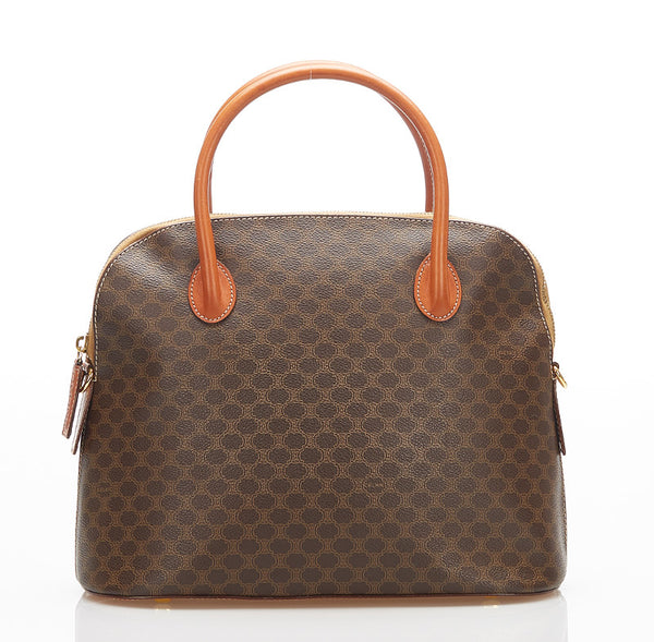 セリーヌ マカダム ブラウン PVC レザー ハンドバッグ レディース CELINE 中古