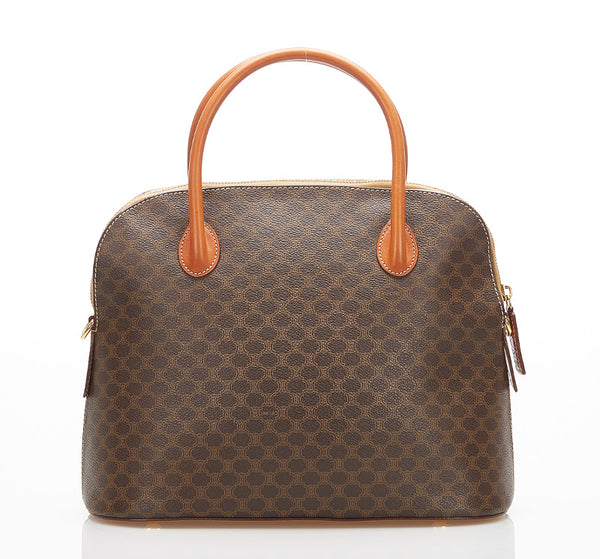 セリーヌ マカダム ブラウン PVC レザー ハンドバッグ レディース CELINE 中古