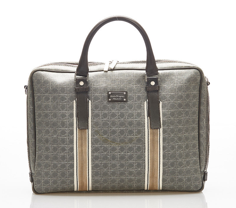 サルヴァトーレフェラガモ ガンチーニ カーキ PVC レザー キャンバス ビジネスバッグ ショルダーバッグ 2WAY メンズ Salvatore Ferragamo 中古