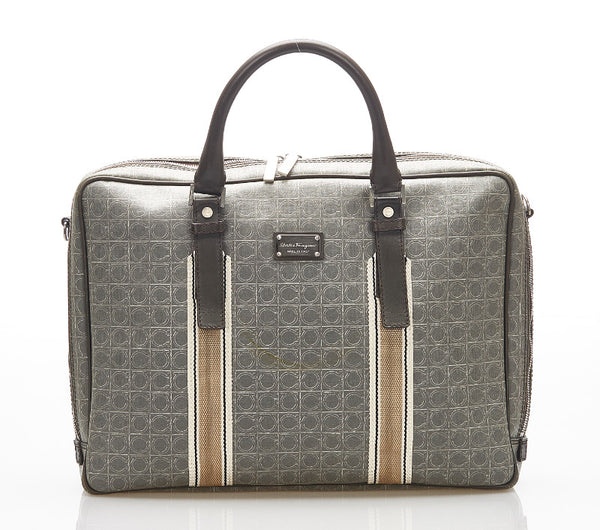 サルヴァトーレフェラガモ ガンチーニ カーキ PVC レザー キャンバス ビジネスバッグ ショルダーバッグ 2WAY メンズ Salvatore Ferragamo 中古