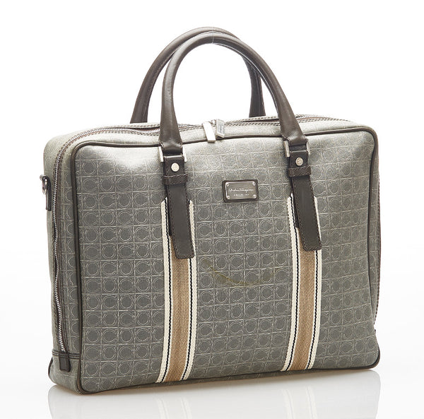 サルヴァトーレフェラガモ ガンチーニ カーキ PVC レザー キャンバス ビジネスバッグ ショルダーバッグ 2WAY メンズ Salvatore Ferragamo 中古