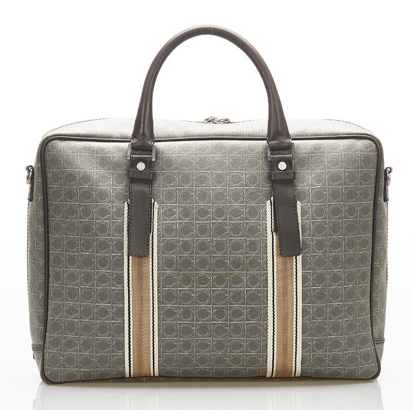 サルヴァトーレフェラガモ ガンチーニ カーキ PVC レザー キャンバス ビジネスバッグ ショルダーバッグ 2WAY メンズ Salvatore Ferragamo 中古