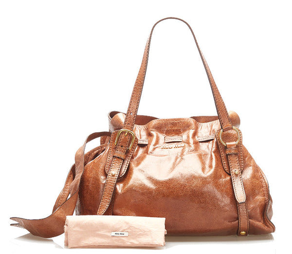 ミュウミュウ ブラウン レザー ショルダーバッグ レディース MIUMIU 中古