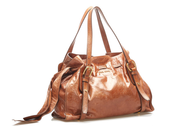 ミュウミュウ ブラウン レザー ショルダーバッグ レディース MIUMIU 中古
