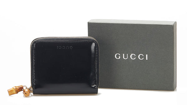 グッチ バンブー 035 1408 1919 ブラック パテントレザー 二つ折り財布 レディース GUCCI 中古