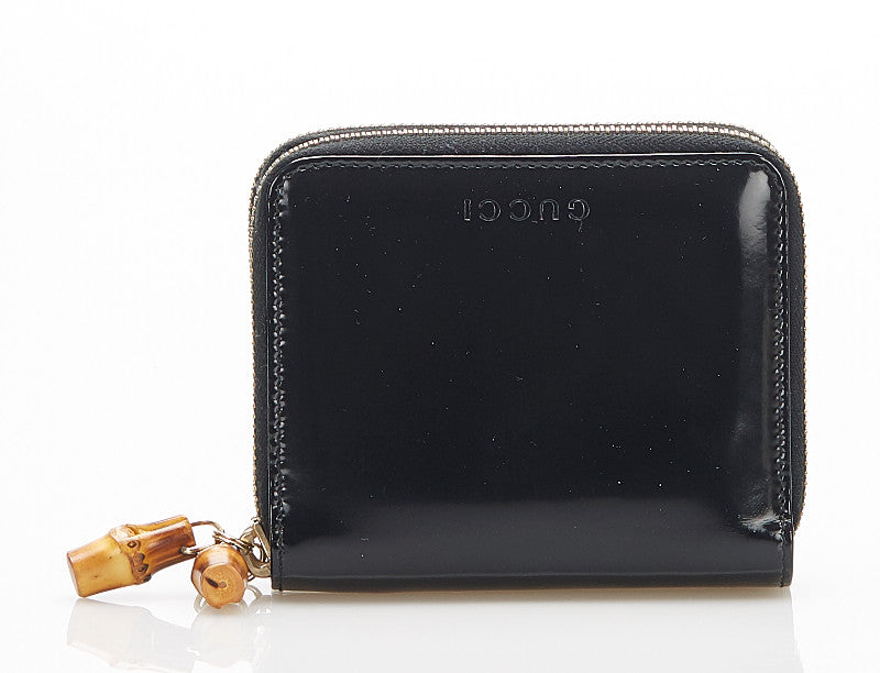 グッチ バンブー 035 1408 1919 ブラック パテントレザー 二つ折り財布 レディース GUCCI 中古