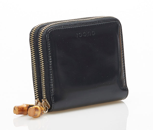 グッチ バンブー 035 1408 1919 ブラック パテントレザー 二つ折り財布 レディース GUCCI 中古