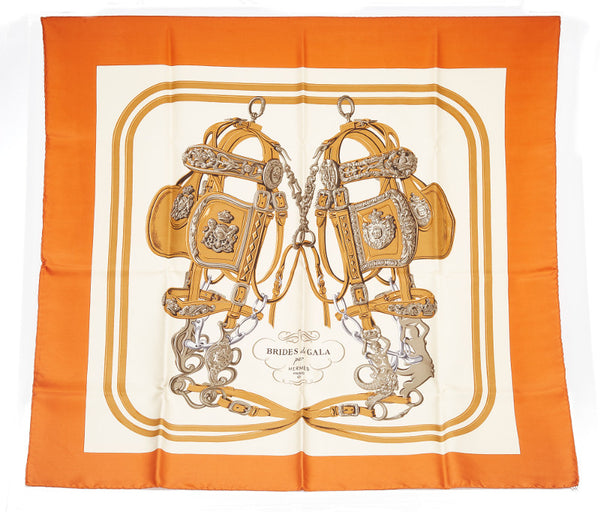 エルメス カレ BRIDES de GALA  ブラウン ベージュ シルク スカーフ レディース HERMES 中古