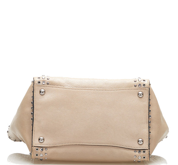 プラダ スタッズ B2625V ベージュ レザー ショルダーバッグ トートバッグ レディース PRADA 中古