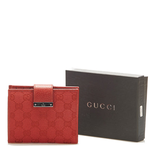 グッチ GGキャンバス レッド キャンバス レザー 二つ折り財布 レディース GUCCI 中古