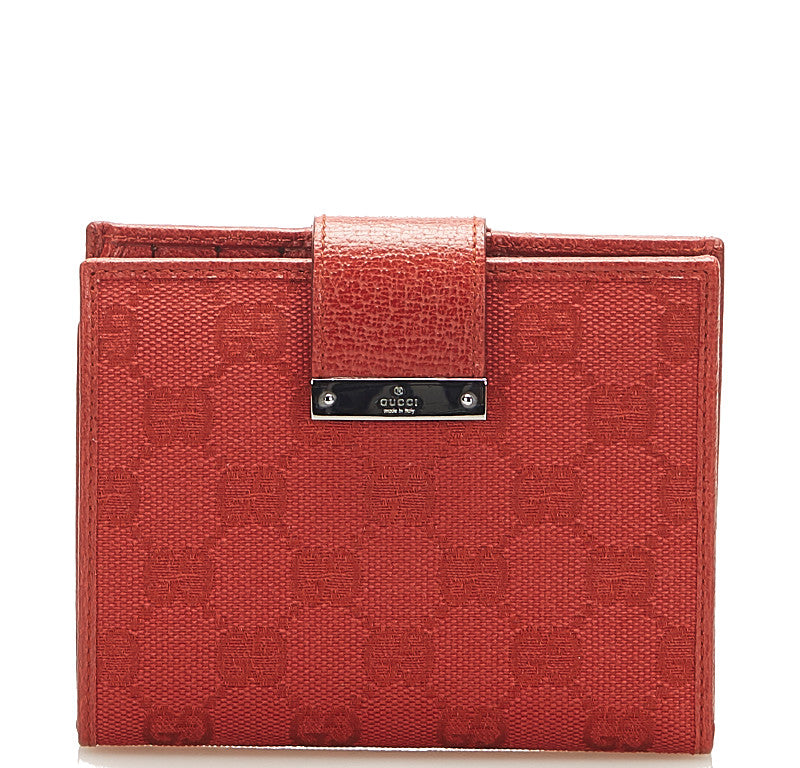 グッチ GGキャンバス レッド キャンバス レザー 二つ折り財布 レディース GUCCI 中古