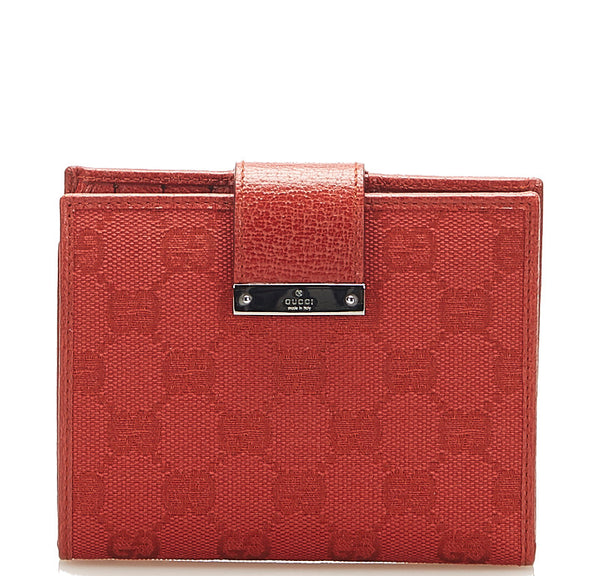 グッチ GGキャンバス レッド キャンバス レザー 二つ折り財布 レディース GUCCI 中古