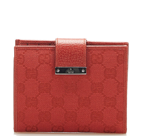グッチ GGキャンバス レッド キャンバス レザー 二つ折り財布 レディース GUCCI 中古